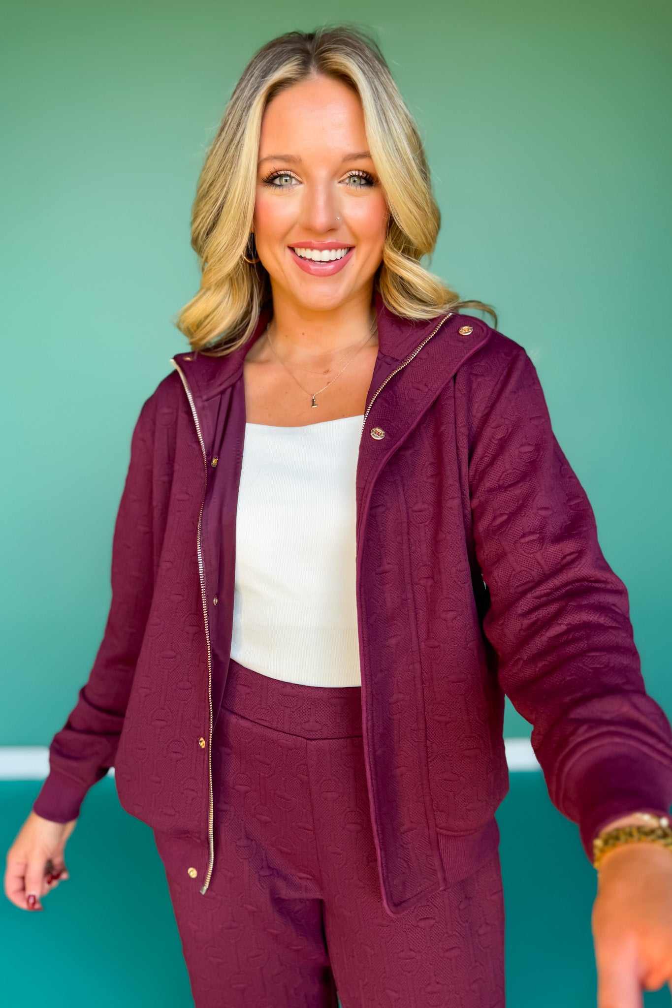 SSYS Elaina Horsebit Quilted Suede Trim Bomber Jacket In Maroon