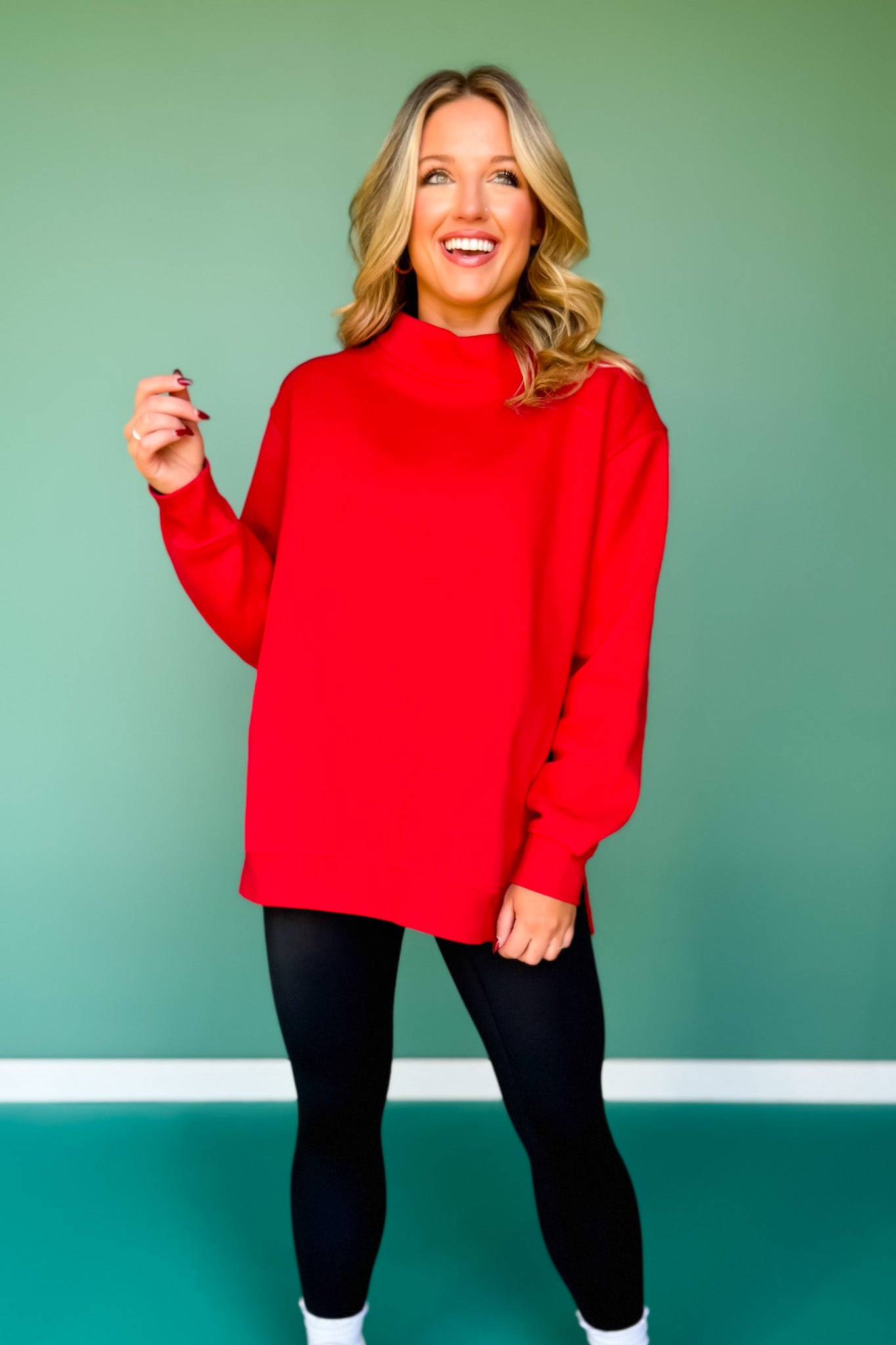 SSYS Foster Mock Neck Solid Sweatshirt In Red