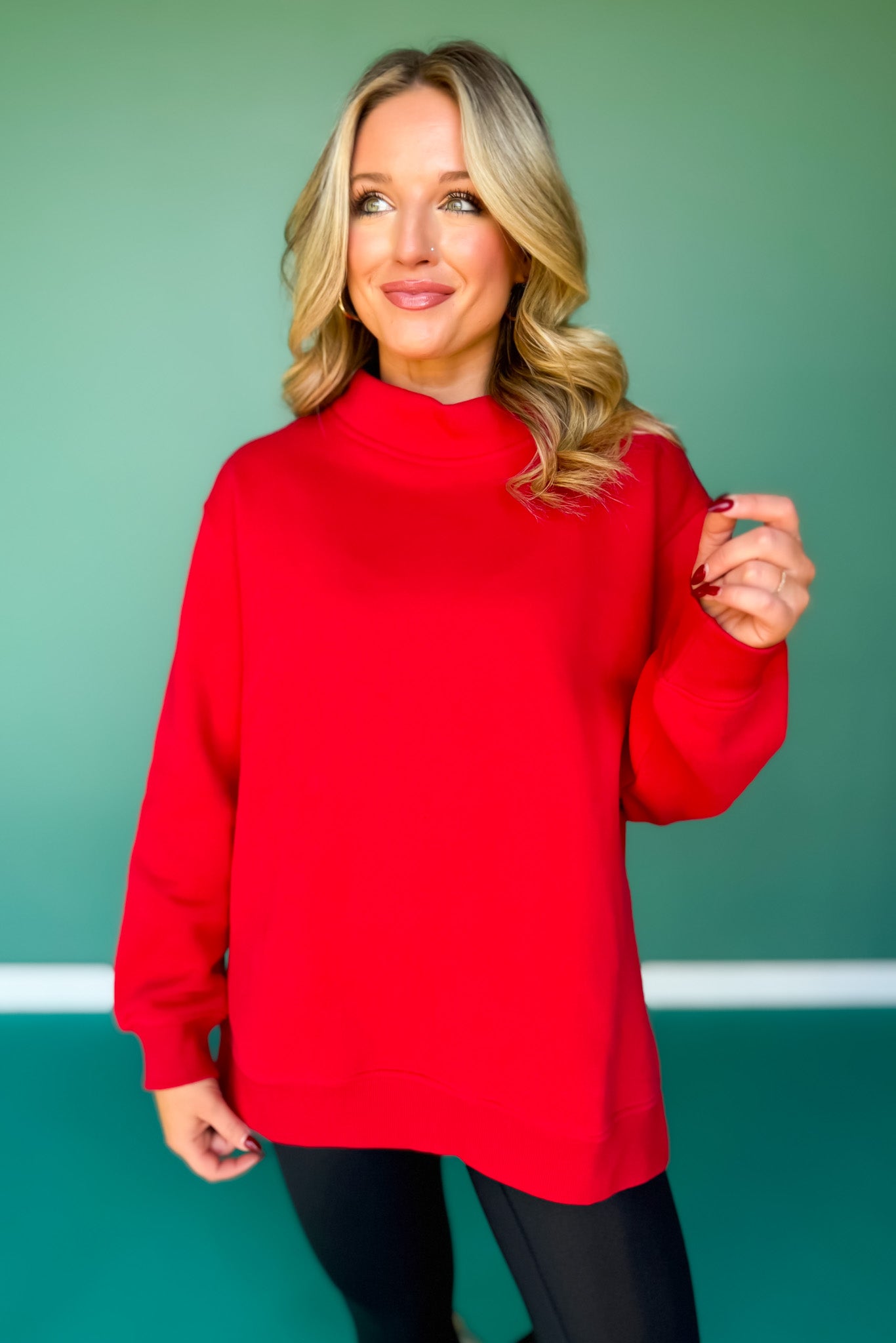 SSYS Foster Mock Neck Solid Sweatshirt In Red