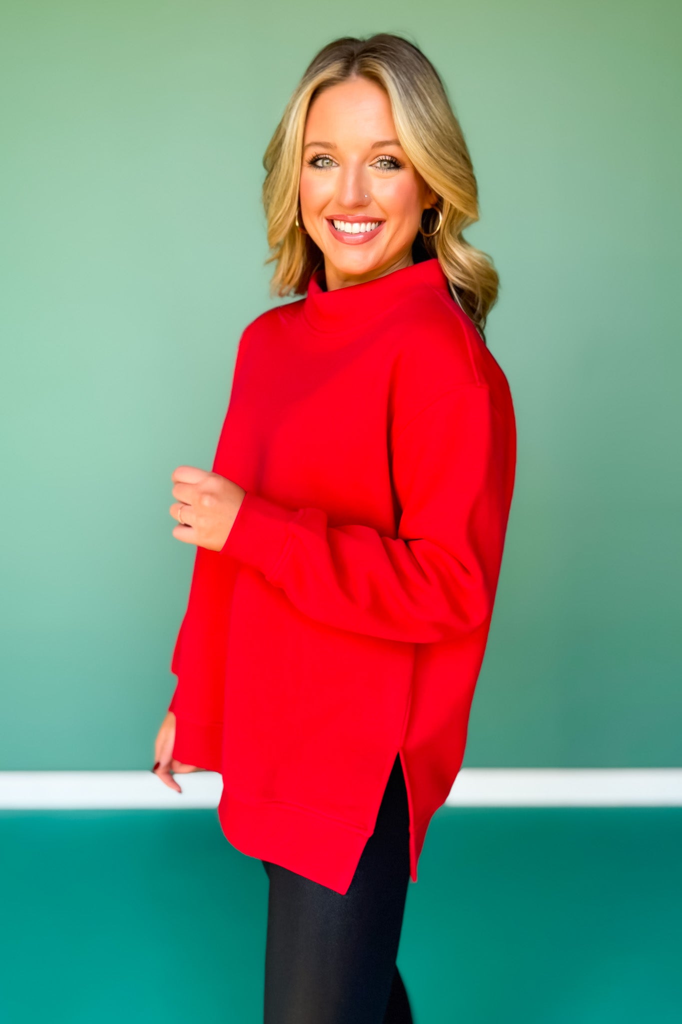 SSYS Foster Mock Neck Solid Sweatshirt In Red