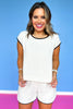 Natural Contrast Trim Round Neck Short Sleeve Top