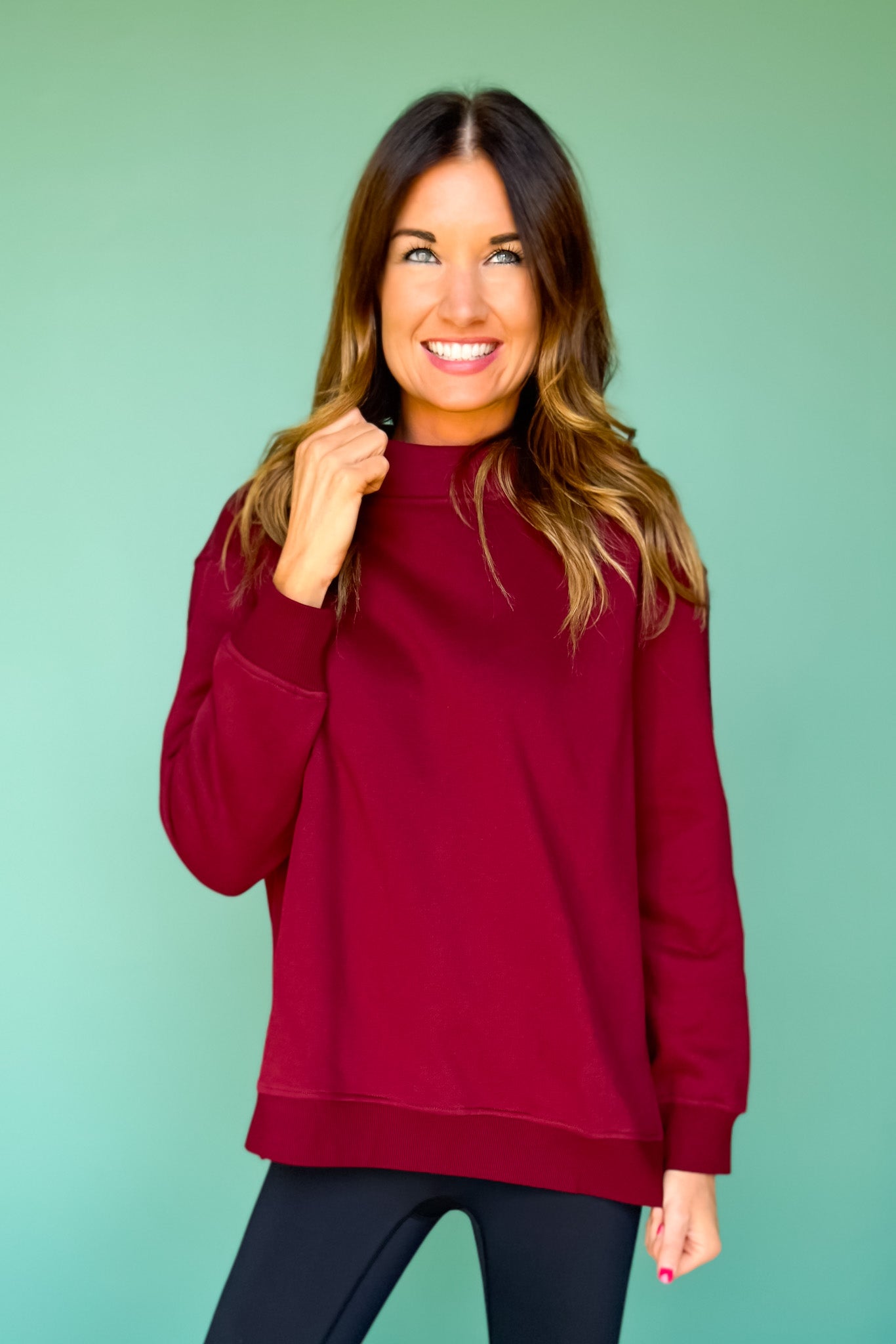 SSYS Foster Mock Neck Solid Sweatshirt In Maroon