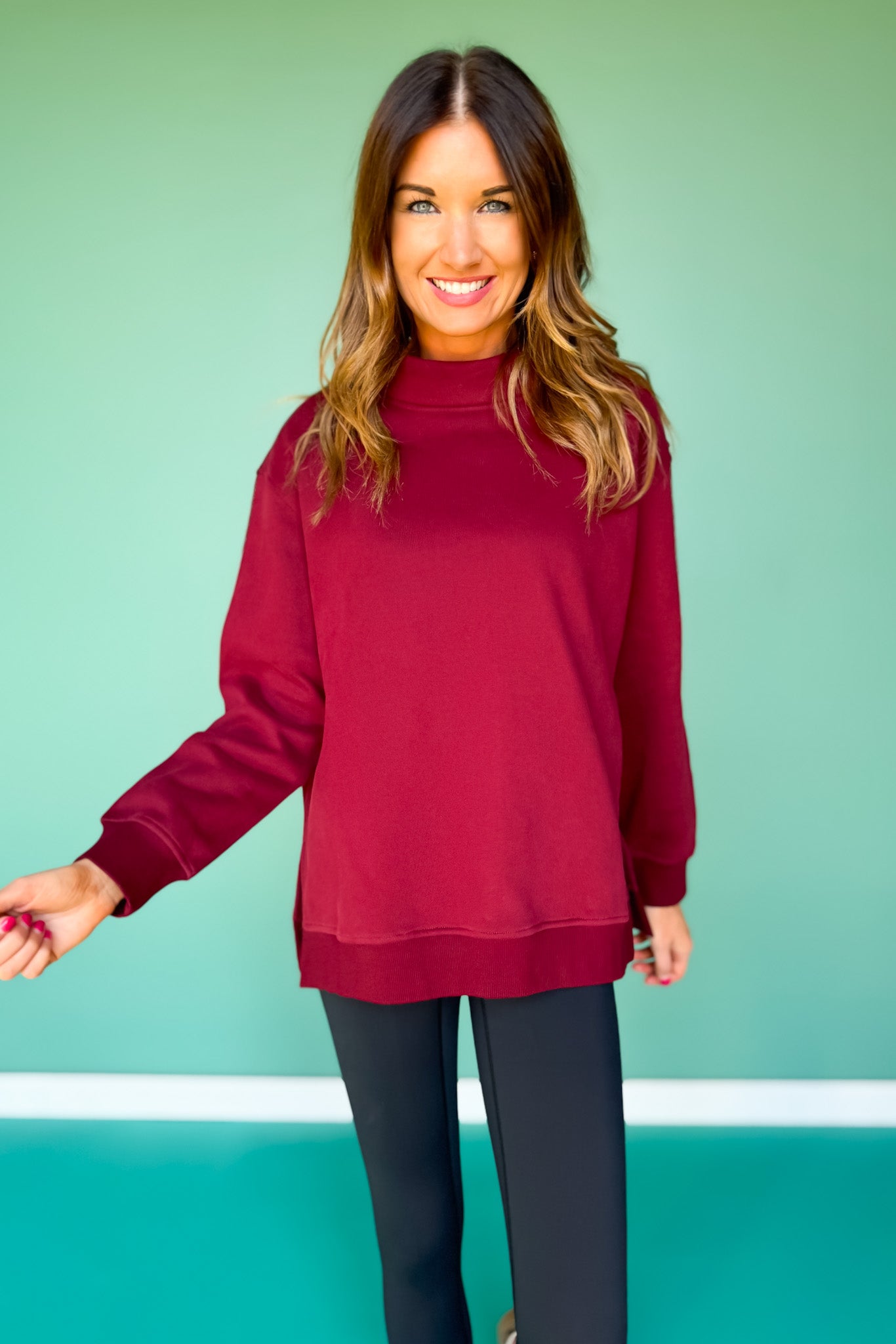 SSYS Foster Mock Neck Solid Sweatshirt In Maroon