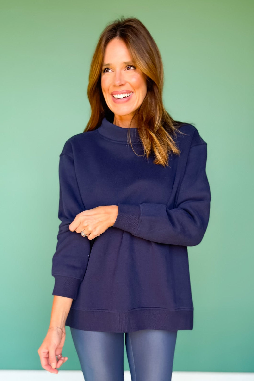 SSYS Foster Mock Neck Solid Sweatshirt In Navy