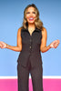 Black Plisse Knit Sleeveless Top Wide Leg Pant Set