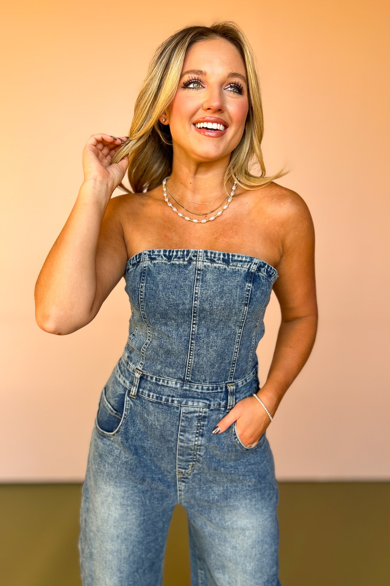 Denim Strapless Barrel Jumpsuit *FINAL SALE*