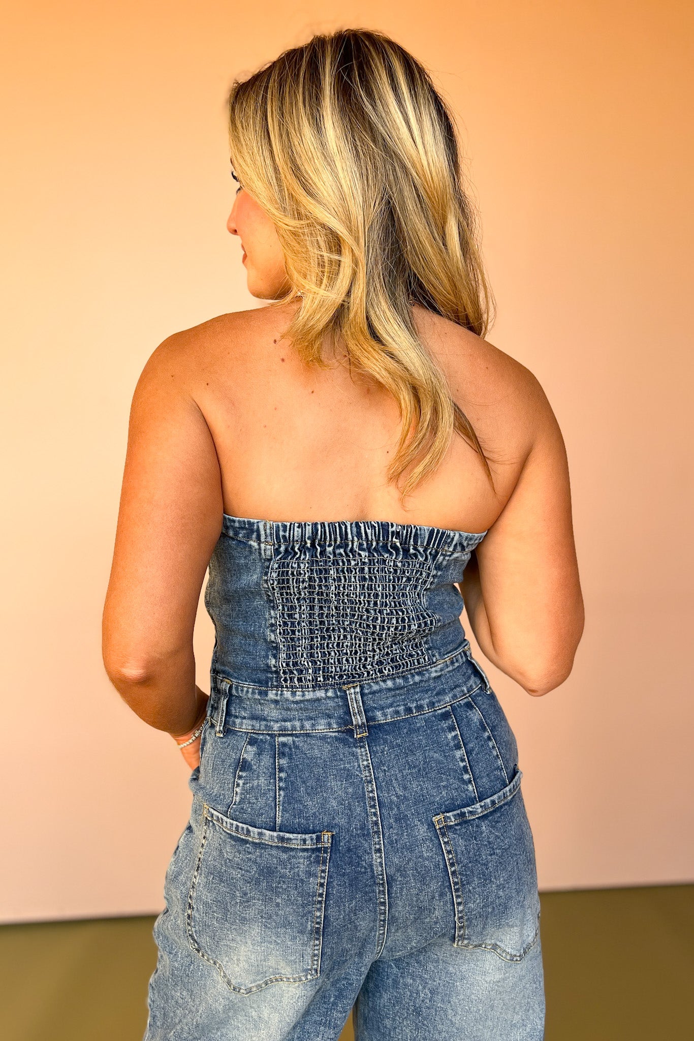 Denim Strapless Barrel Jumpsuit *FINAL SALE*