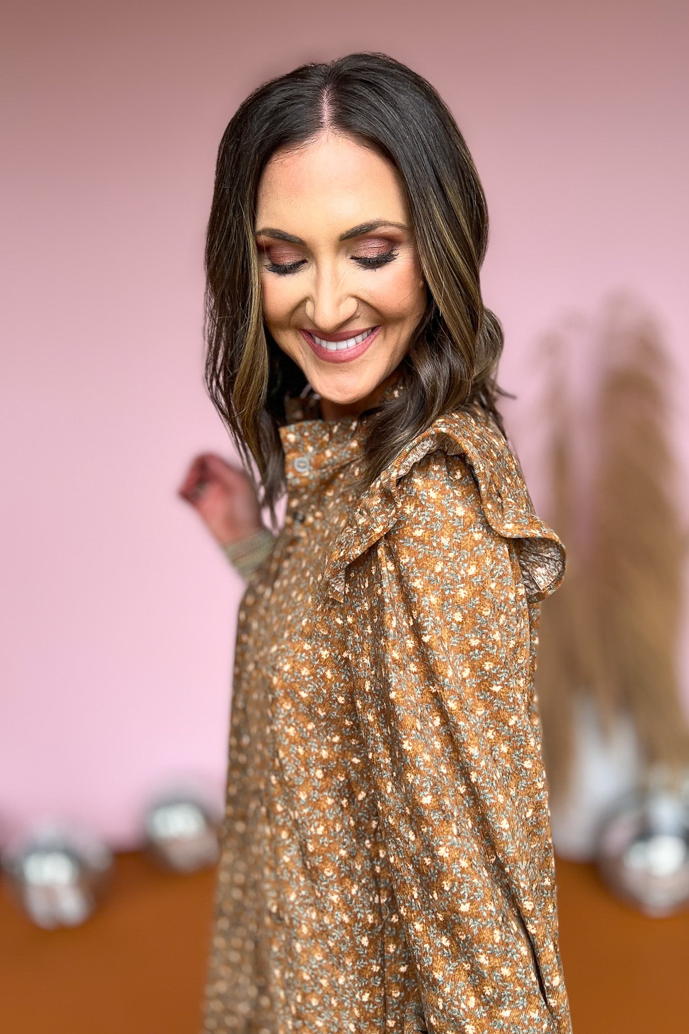 Fall dress, elegant dress, family pictures dress, fall floral dress, floral dress, neutral dress, elevated style, boho style, chic style, textured dress, perfect fall dress, fall new arrivals, SSYS by mallory Fitzsimmons