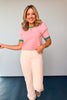 Pink Striped Contrast Band Short Sleeve Top, easy to wear, mom style, spring ready, pop of color, new arrivals, trendy, stripes, ssys by mallory fitzsimmons