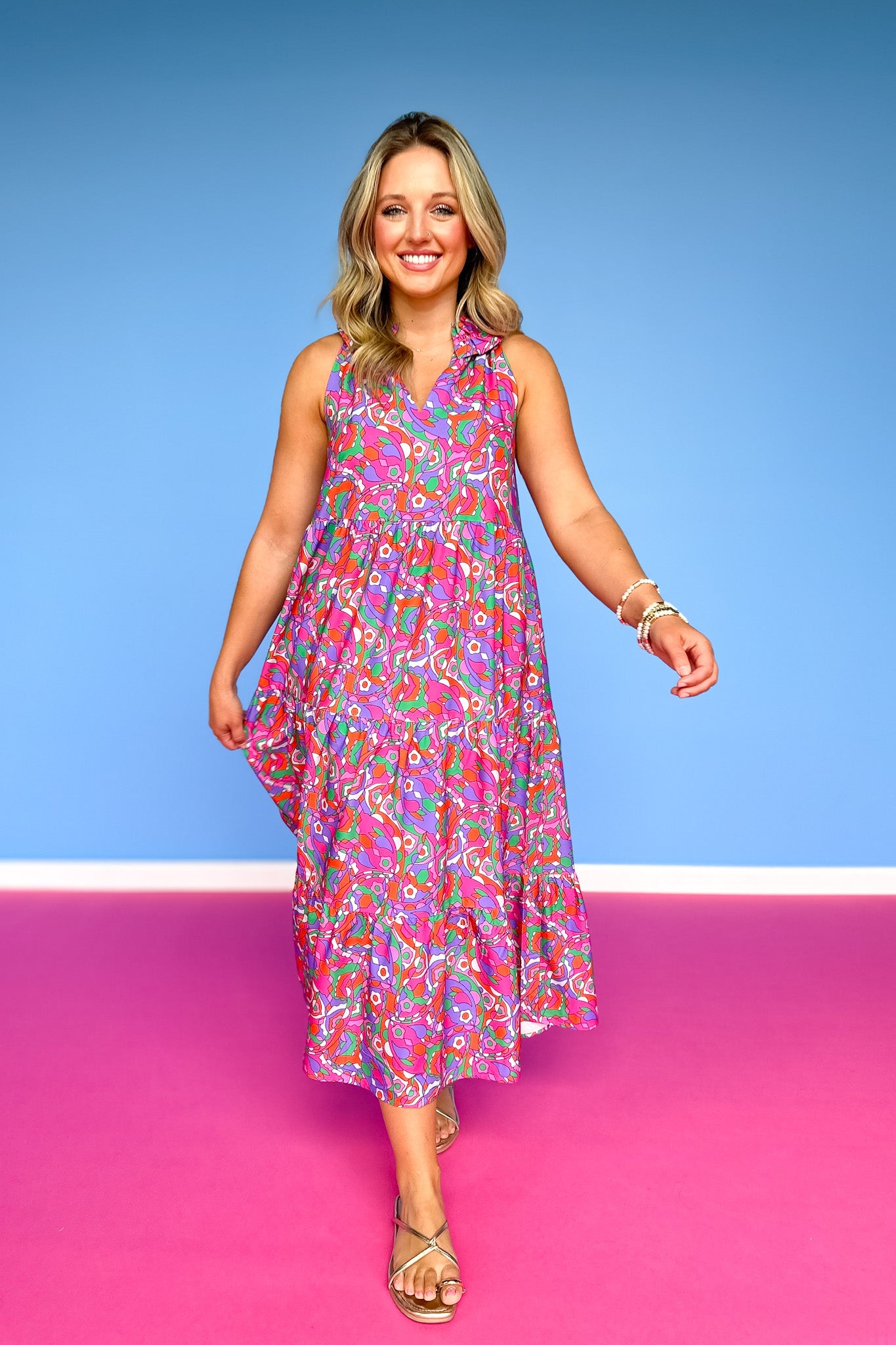 SSYS Margot Sleeveless Maxi Dress In Fuchsia Abstract Paisley