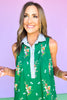 THML Green Floral Contrast Collar Sleeveless Dress