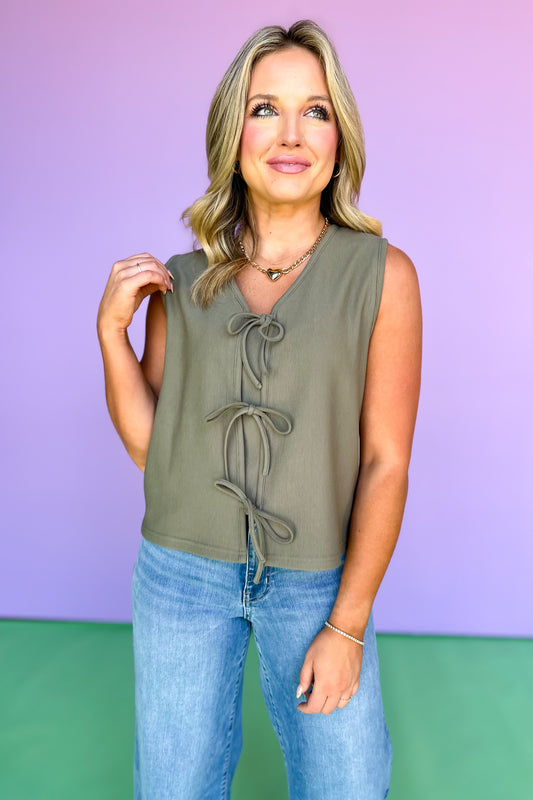 Olive Bow Ties Sleeveless Vest Top