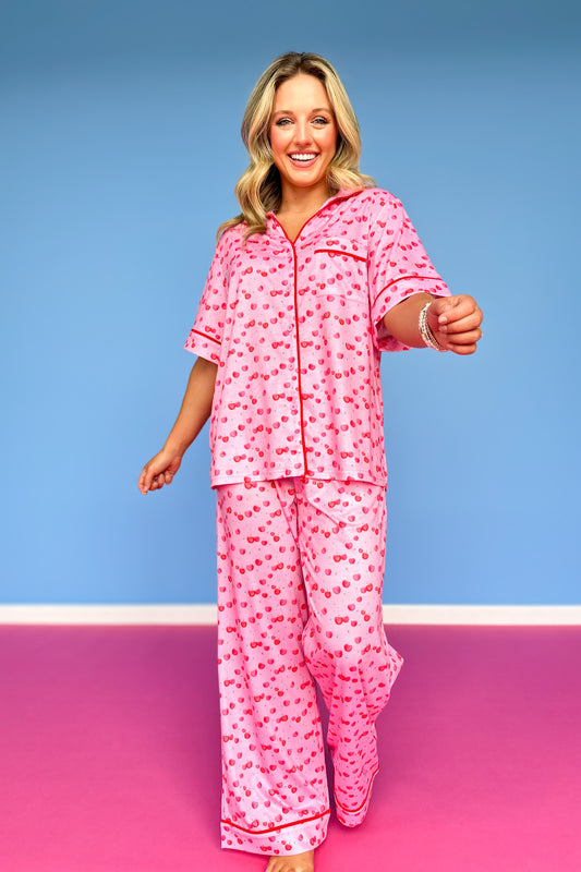 SSYS Millie Short Sleeve Pajama Set In Watercolor Cherry