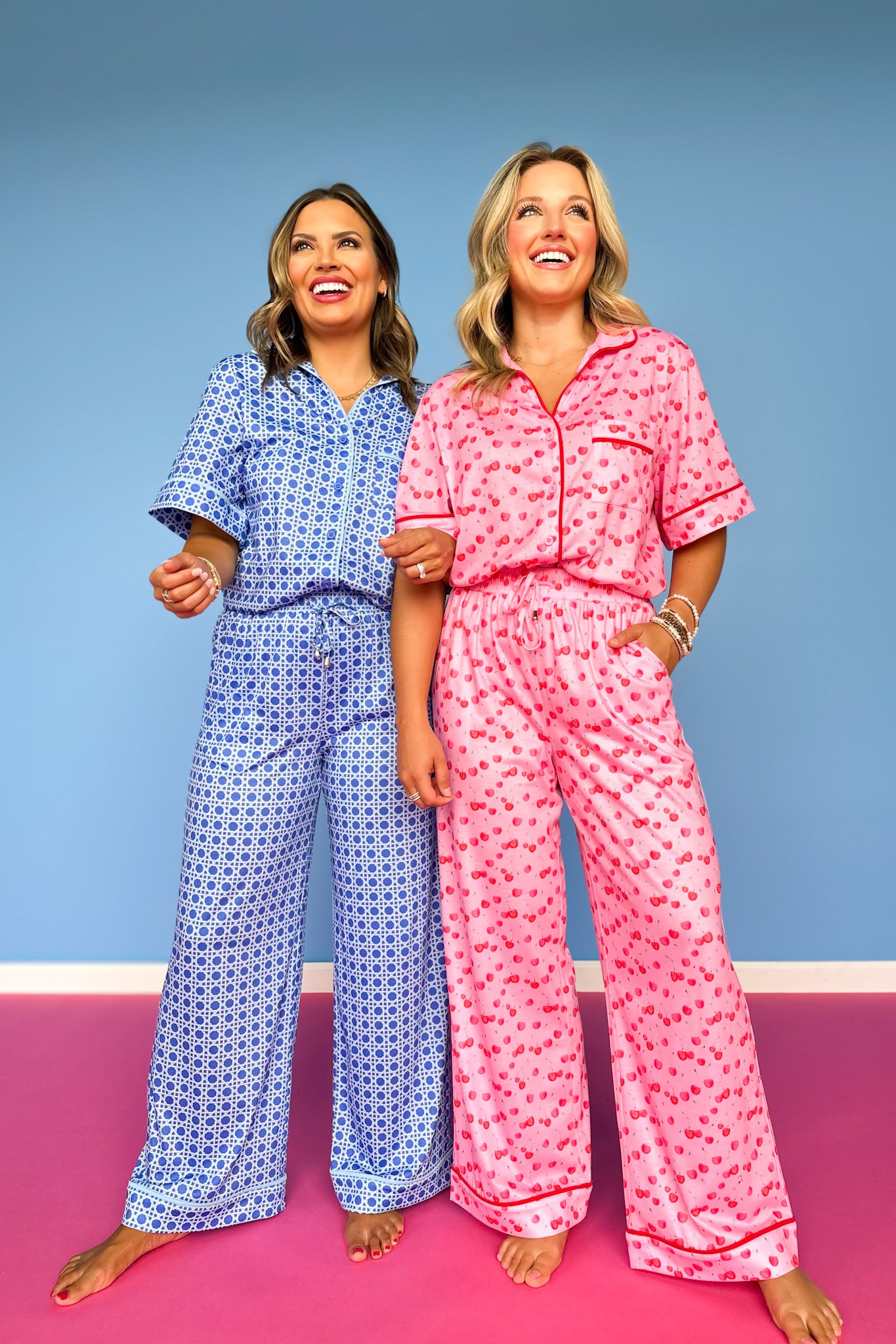 SSYS Millie Short Sleeve Pajama Set In Blue Cane