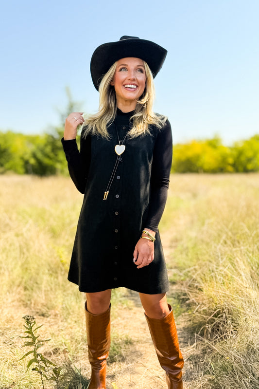 SSYS Marlene Button Down Suede Dress In Black