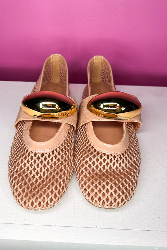 Nude Mesh Metal Ornament Band Ballet Flats *FINAL SALE*