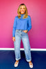 SSYS Darby Ruffle Neck Sweater In Cornflower