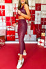 SSYS Maroon Metallic High Waist Leggings