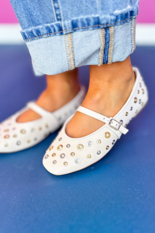 Ivory Grommet Ballet Flats