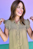 Mocha Smocked Yoke Ruffle Trim Sleeve Romper *FINAL SALE*