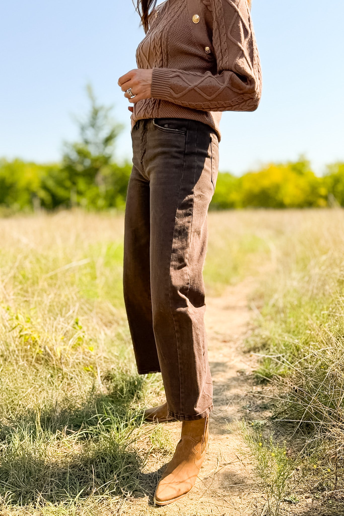 Vervet Brown Super High Ankle Barrel Jeans