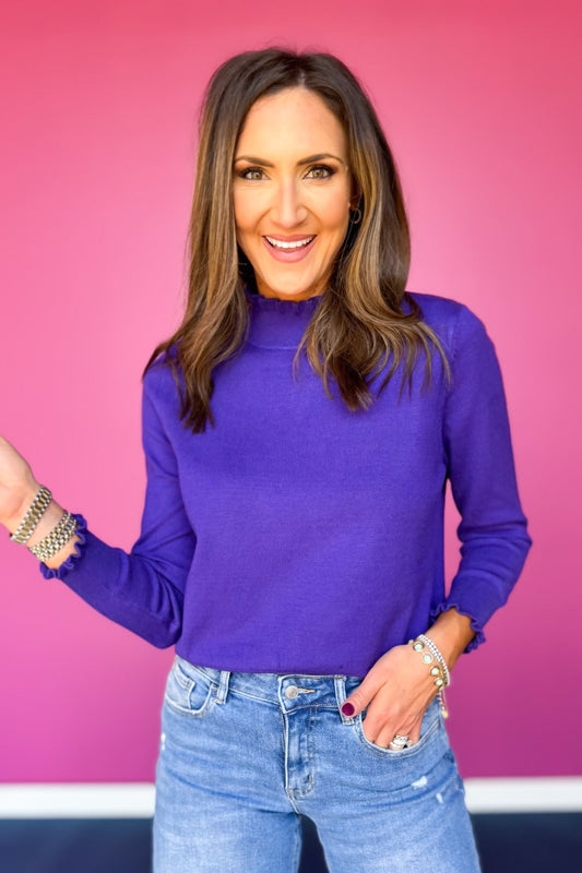SSYS Darby Ruffle Neck Sweater In Purple