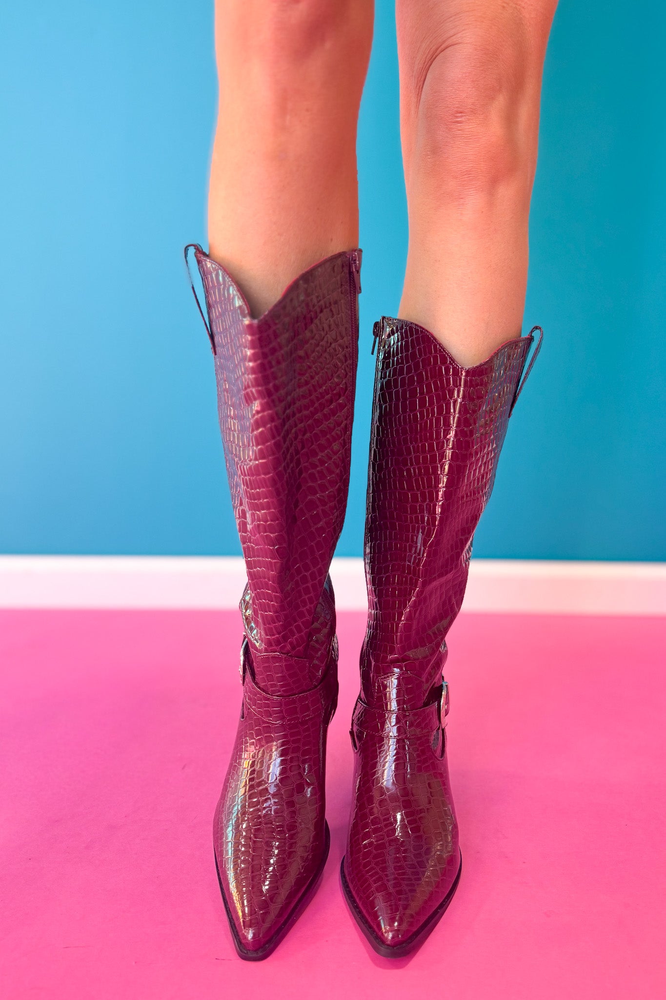Burgundy Tall Buckle Cowboy Boots *FINAL SALE*