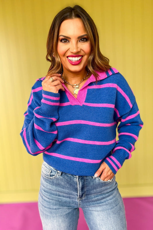 new, new sweater, stripe sweater, on trend colors, on trend sweater, trendy sweater, collard sweater, contrast sweater, cozy sweater, elevated style, elevated basics, SSYS y mallory fotzsimmons