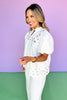 Off White Scallop Inset Yoke Hem Short Bubble Sleeve Top *FINAL SALE*