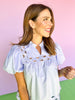 Periwinkle Scallop Inset Yoke Hem Short Bubble Sleeve Top *FINAL SALE*