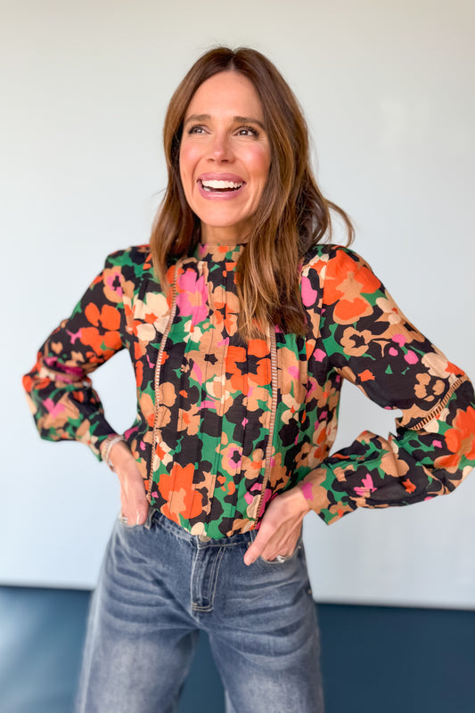 Black Multi Tucked Eyelet Detail Top, work to weekend, easy top to wear, boutique style, throw on and go, every season, colorful, ssys by mallory fitzsimmons.
