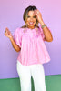 Pink Pleated Button Down Short Puff Sleeve Top *FINAL SALE*