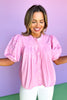 Pink Pleated Button Down Short Puff Sleeve Top *FINAL SALE*