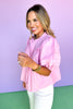 Pink Pleated Button Down Short Puff Sleeve Top *FINAL SALE*