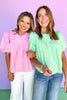 Pink Pleated Button Down Short Puff Sleeve Top *FINAL SALE*