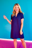 SSYS Brynlee Crepe Collared Short Sleeve Dress In Navy