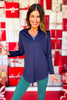 SSYS Navy Honeycomb Long Sleeve Frill V Neck Active Top