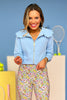 SSYS Lucy Lightweight Full Zip Scallop Collar In Cornflower Blue