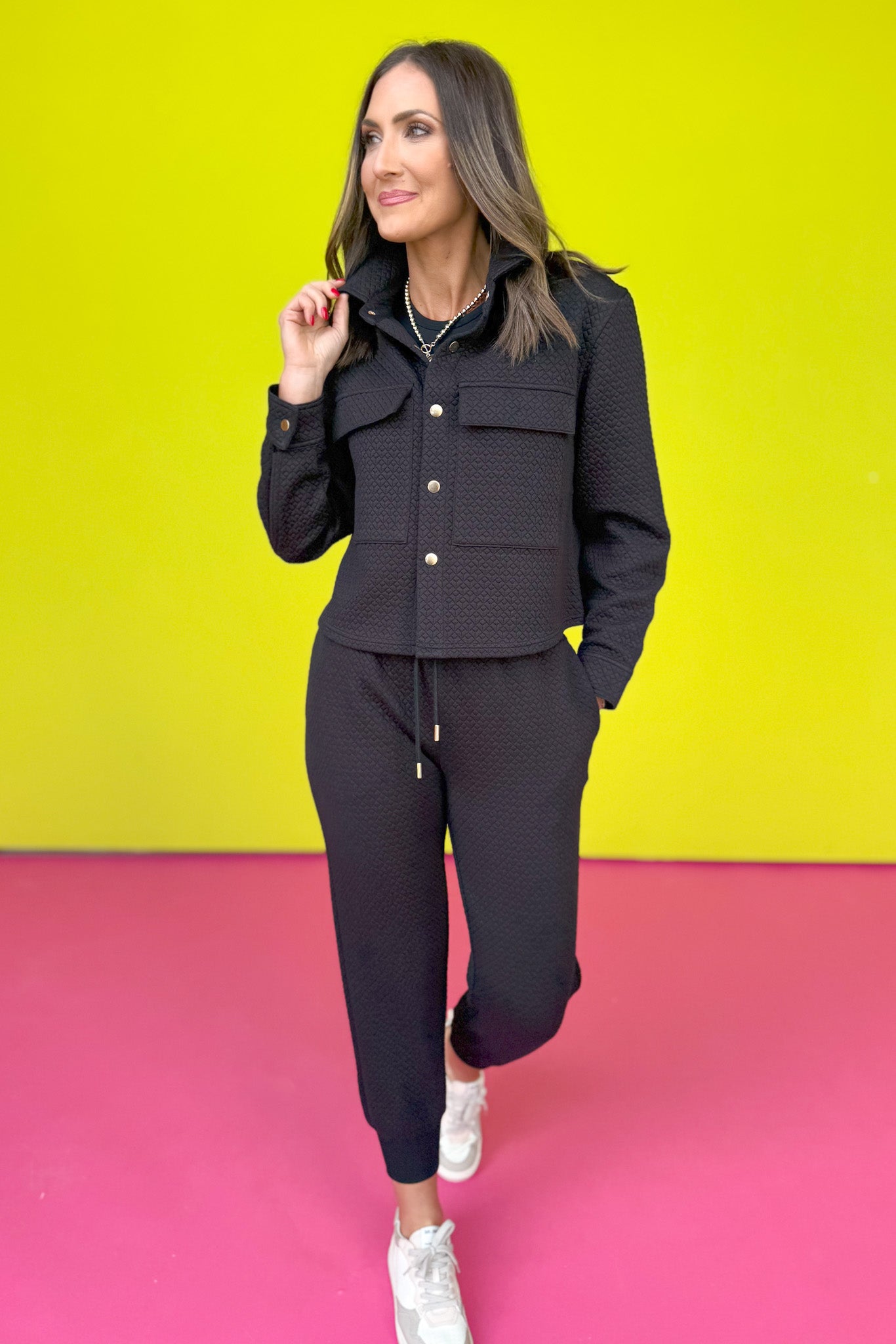 SSYS Tyler Cropped Diamond Quilted Black Shacket *FINAL SALE*
