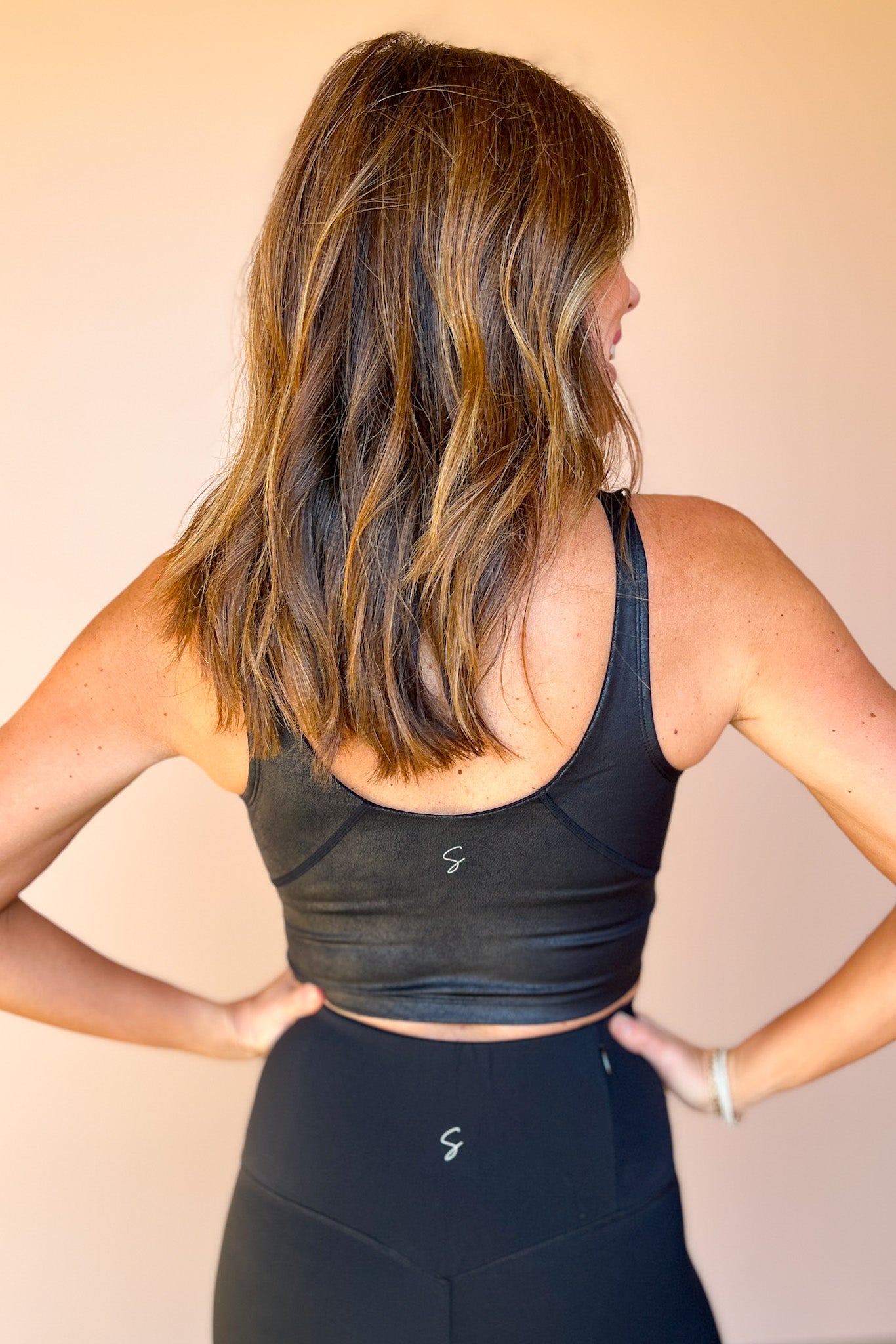 SSYS Black Faux Leather V Neck Active Tank Top *FINAL SALE*