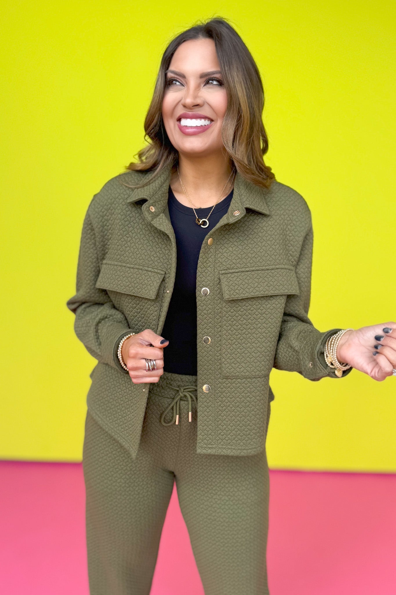 SSYS Tyler Cropped Diamond Quilted Olive Shacket *FINAL SALE*
