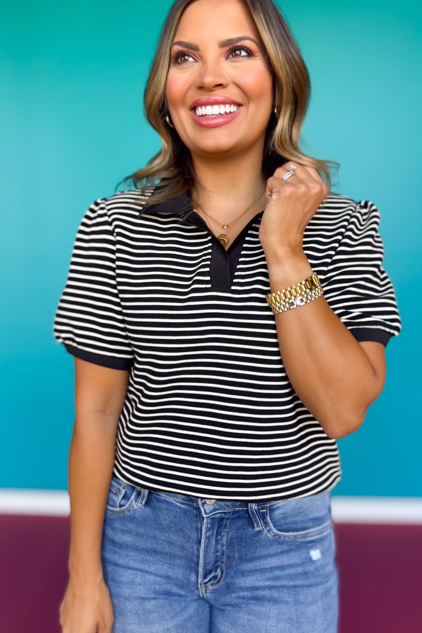 SSYS Suzanna Stripe Short Sleeve Top In Black