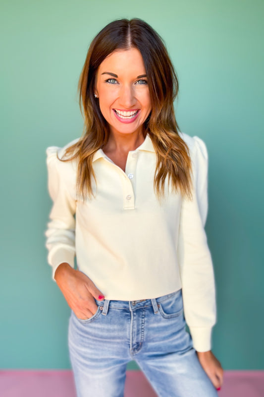 SSYS Mara Pique Long Sleeve Top In Ivory