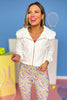 SSYS Lucy Lightweight Full Zip Scallop Collar In Ivory