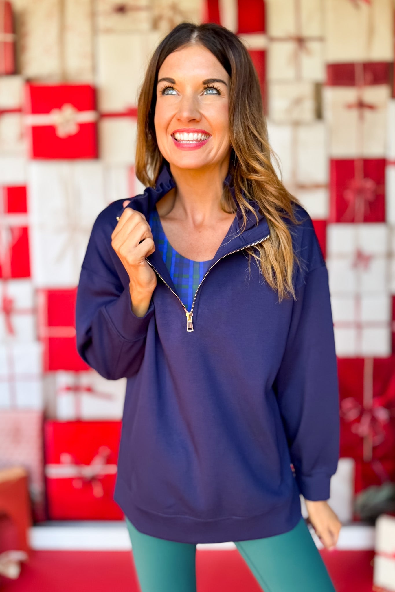 SSYS Ruffle Collar Ainsley Air Pullover In Navy
