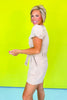 Taupe Washed V Neck Zip Up Puff Short Sleeve Romper *FINAL SALE*
