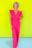 Pink Crochet V Neck Flutter Sleeve Back Cut Out Jumpsuit *FINAL SALE*