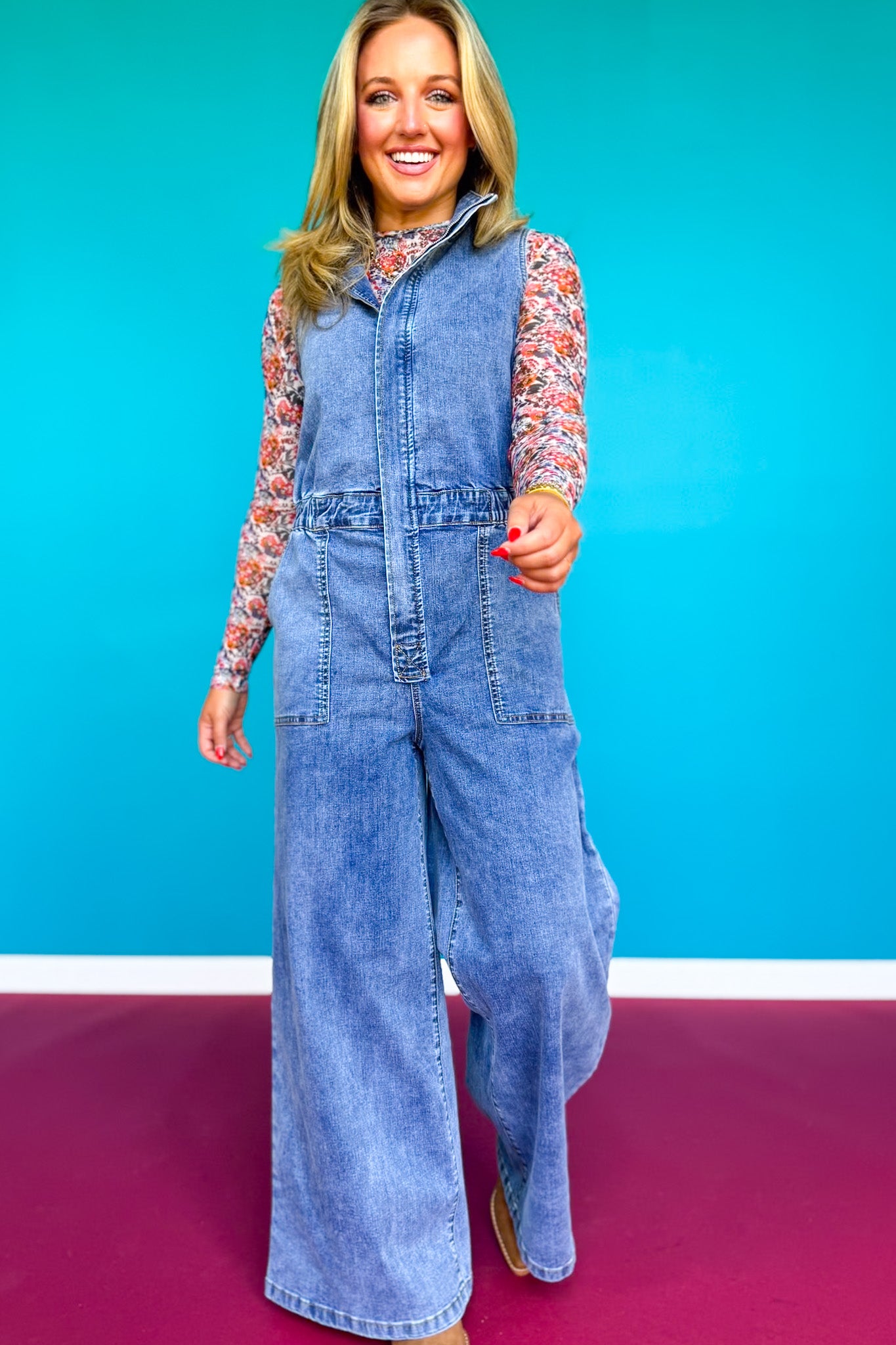 SSYS Zuri Denim Cap Sleeve Jumpsuit