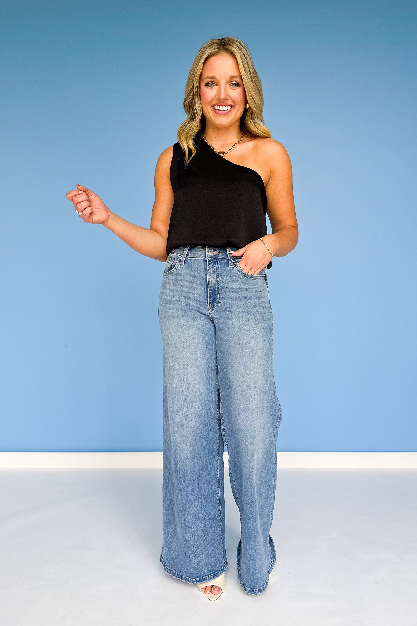 Black One Shoulder Tie Top