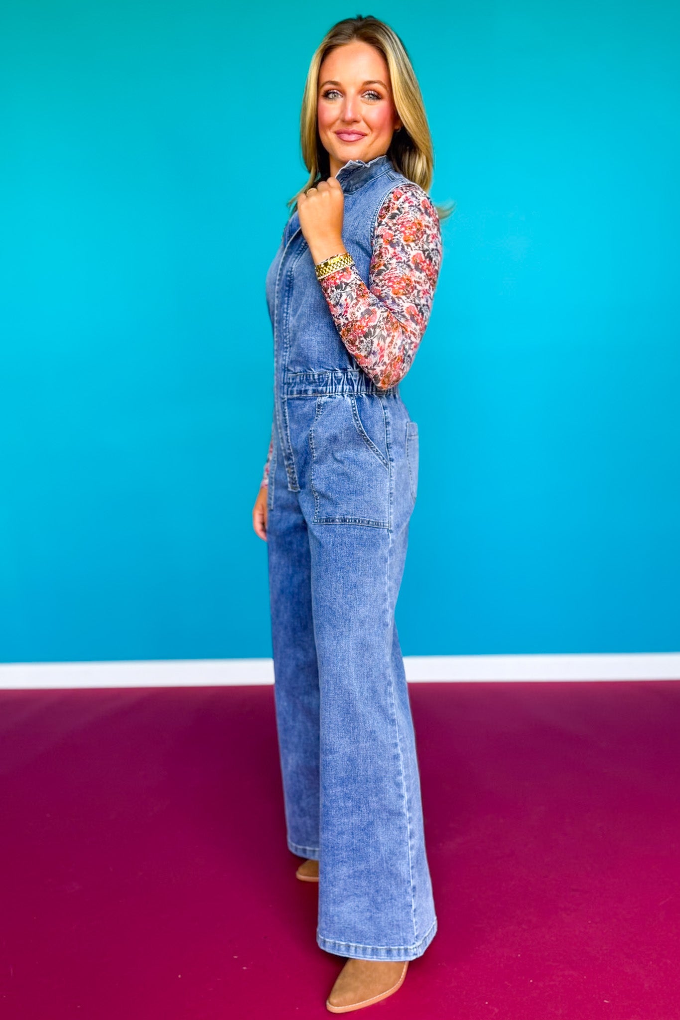 SSYS Zuri Denim Cap Sleeve Jumpsuit